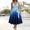 thumbnail image 2 of VBVC Women's Ombre V Neck Tie Waist Midi Dress , Sleeveless A Line Dress For Women , Ladies' Summer Casual Party Dress with Pockets,Blue,S-5XL, 2 of 9