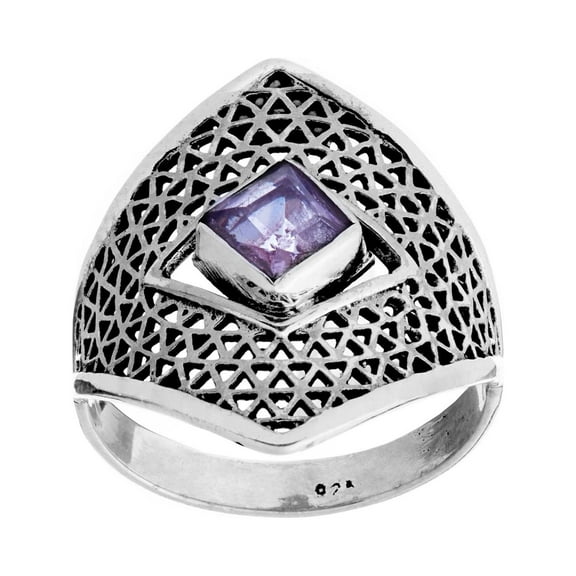 81stgeneration Women's925 Sterling Silver Filigree Medieval Style Amethyst Gemstone Armour Ring