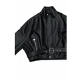 thumbnail image 3 of Forever 21 Faux Leather Belted Cropped Jacket, Color-Black, Size-S, 3 of 6