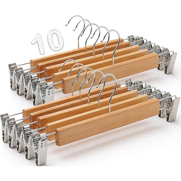 10Pcs Perchas para Pantalones con Clip, Clip Pantalones Antideslizantes con Distancia Ajustable, Clips de Goma sin Arrugas, Perchas de Acero Inoxidable con Gancho Giratorio para Faldas y Jeans