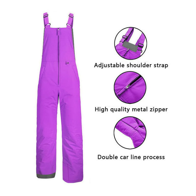 xkwyshop Insulated Snow Bibs Waterproof Winter Ski Pants Snowboarding  Overalls for Mens Womens Kids Purple Kid 