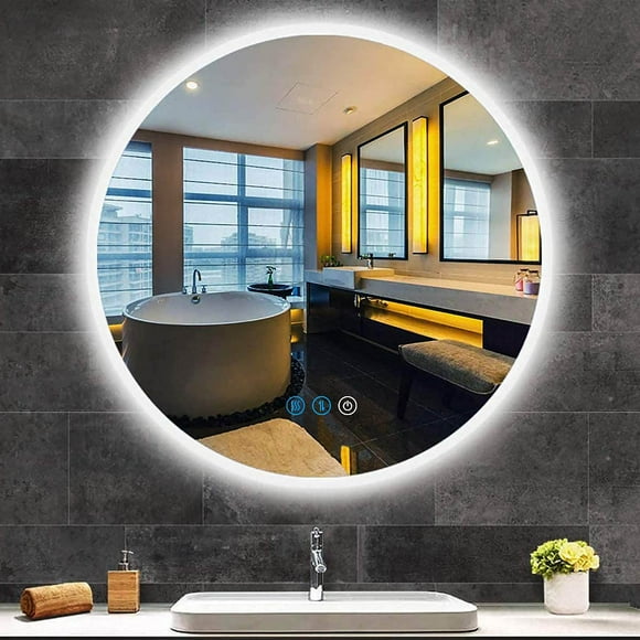 DIDIDADA Round Bathroom Vanity LED Mirror with Backlit Lights 24 Inch Wall Mounted Lighted Mirror Anti Fog Dimmable 3 Color Circle Smart Bathroom LED Makeup Mirrors for Bathroom Hotel Light Mirrors