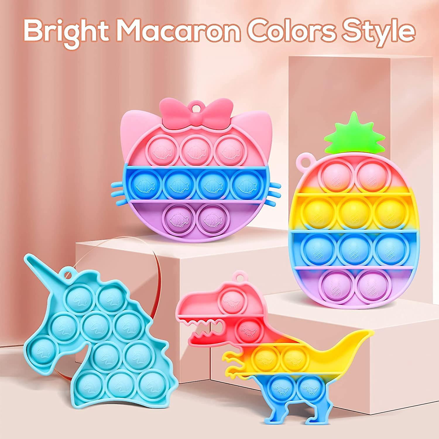 8 Llaveros Pop Fidget Animales De Silicona – Juguetes Antiestrés Para Niños Y Adultos, Regalo Creativo