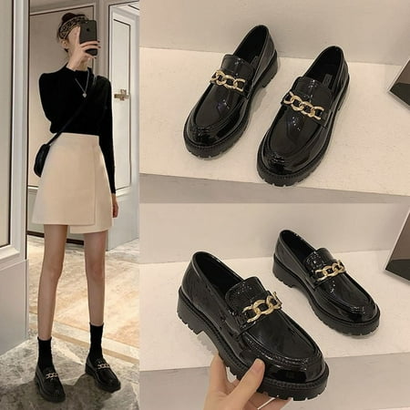 

Small Shoes Women‘s British Style New All-match High-heeled Lefu Shoes Black Spring and Autumn Retro Single-layer Shoes Autumn