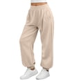 thumbnail image 4 of SZJXBUY Tall Sweatpants Women Casual Elastic Bottom High Waist Joggers with Pockets Baggy Athletic Work Pants Fall Beige,L, 4 of 6