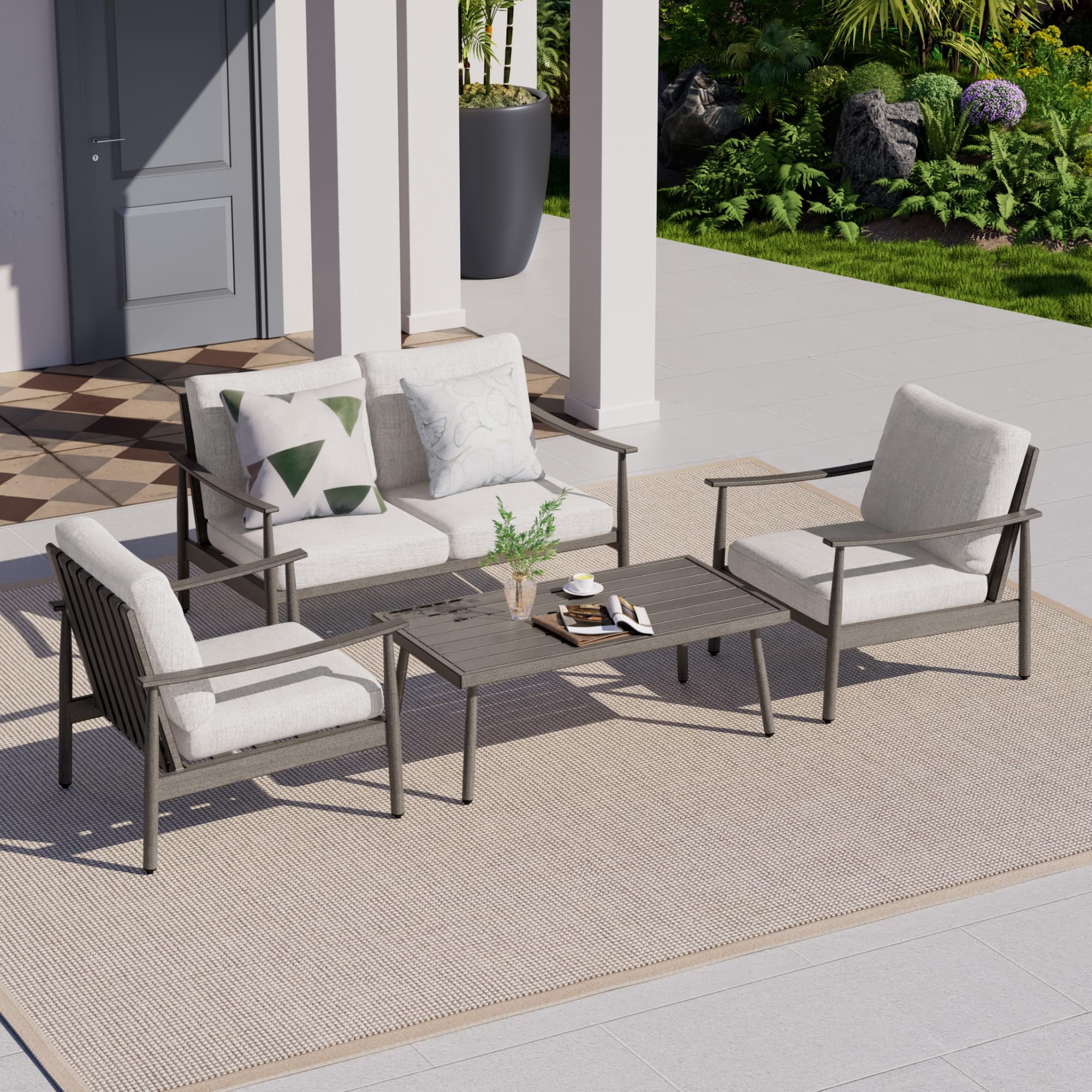 Aluminum Patio Outdoor Rectangle Coffee Table for Patio, Waterproof and Rustproof