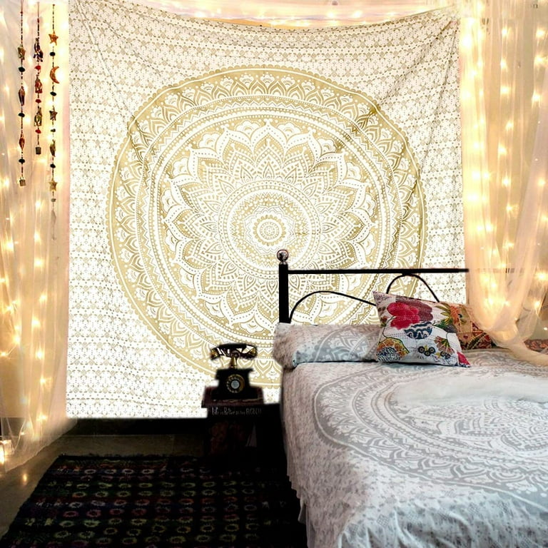 UMMH Grey Mandala Tapestry Bedroom Aesthetic - Indie Wall Tapestry Hippie  Room Decor - Boho Tapestrys -Trippy Small Tapestry Wall Hanging \u2013  White Silver Wall Art 30x40 Inches 