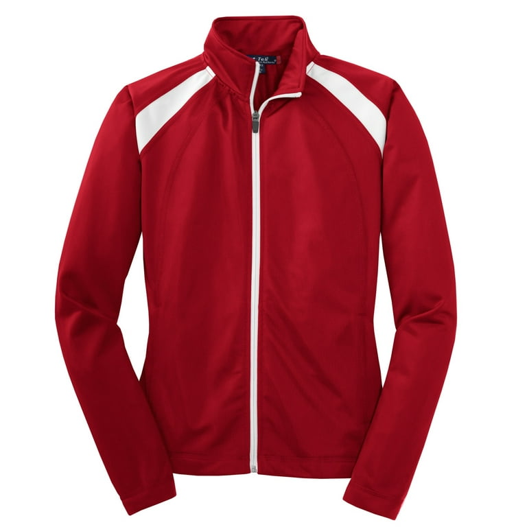 Sport Tek Ladies Tricot Track Jacket True Red White XXXX Large