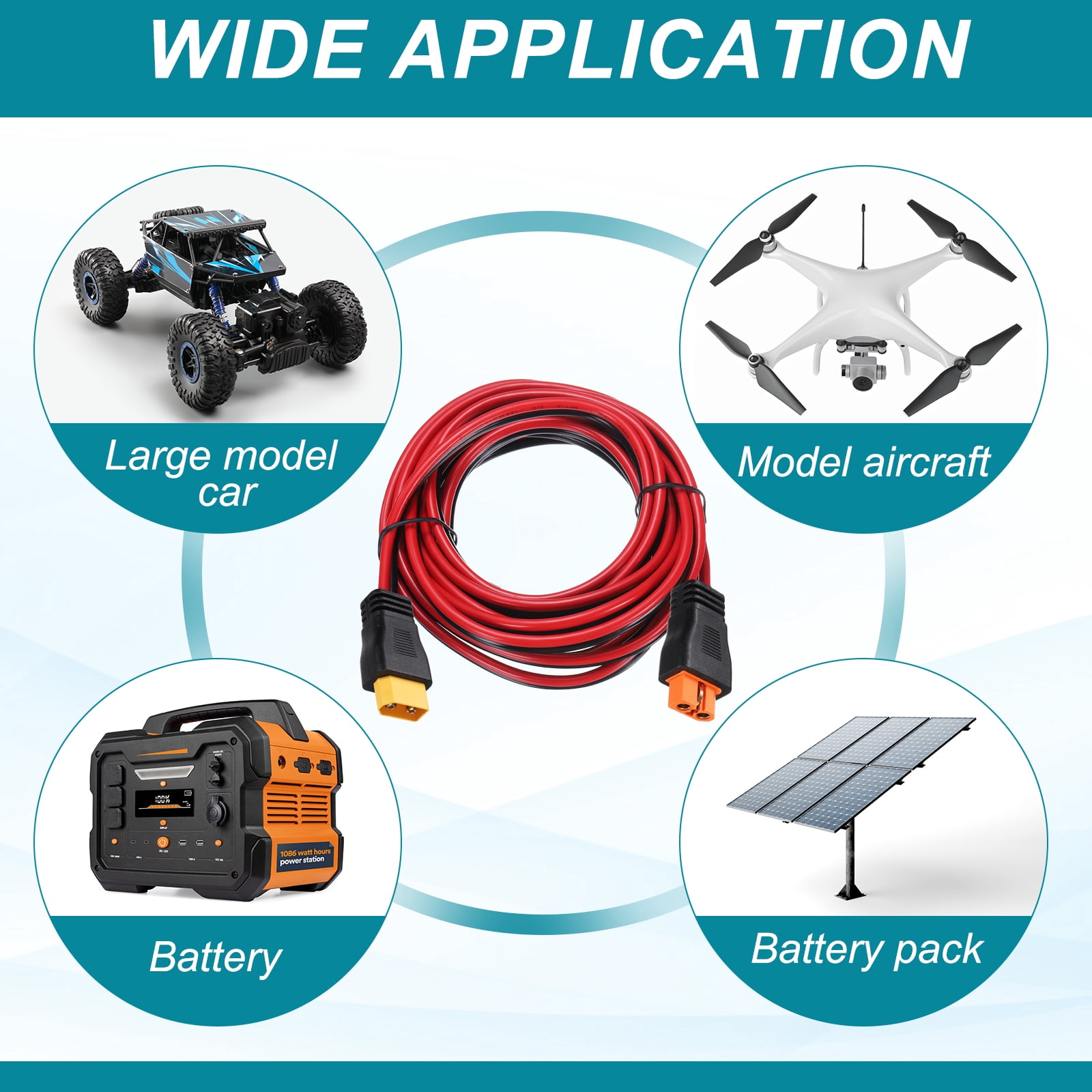 Uxcell 300VDC XT60 Extension Cable, 12AWG 10FT XT60i Female to XT60 Male Connector Cable for RC Battery Portable Power Station Solar Panel FPV Drone