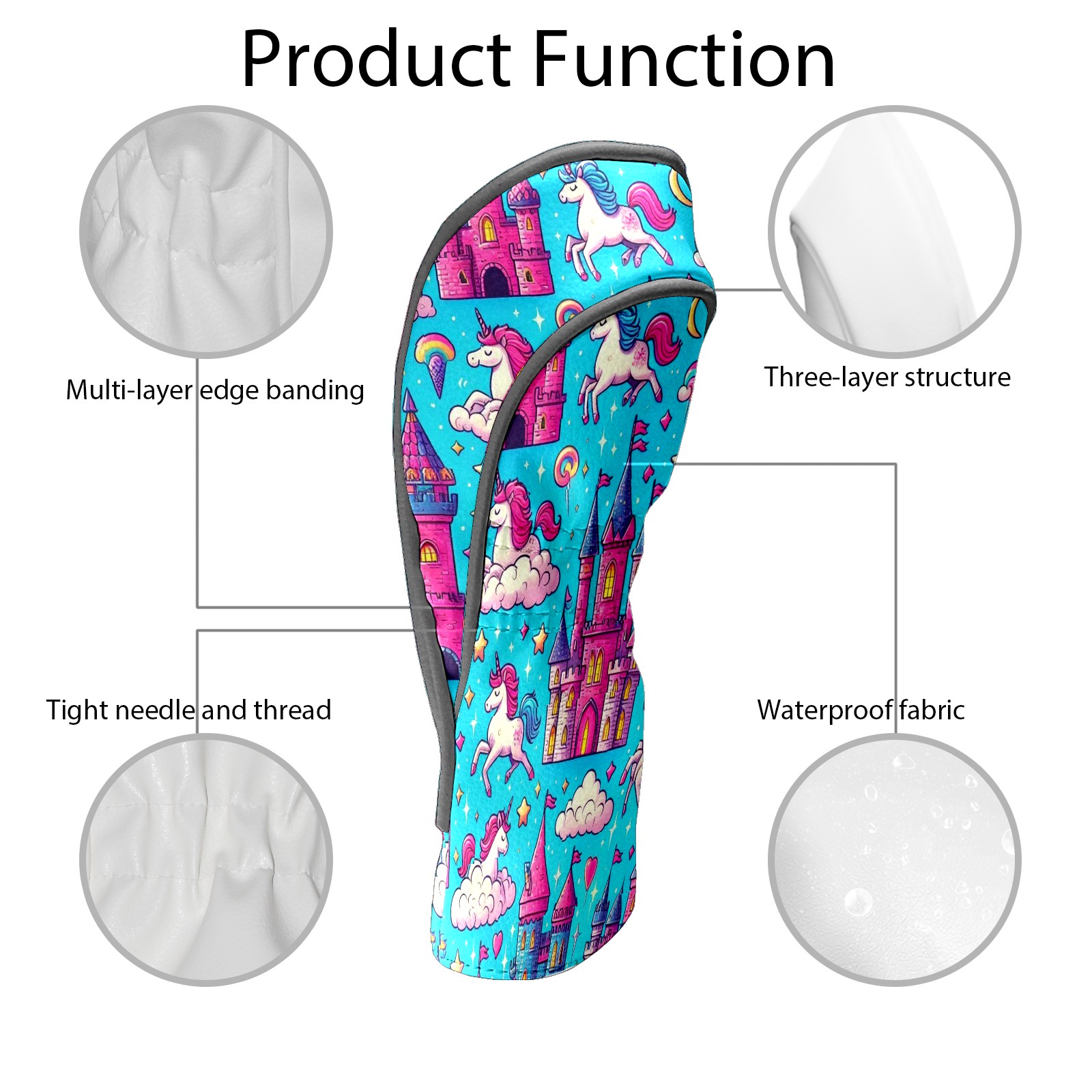 Golf Club Covers, Blue Unicorn Castle Premium PU Leather Driver Hybrid Putter Head Covers with Velvet Lining, Waterproof Golf Gifts for Men Women