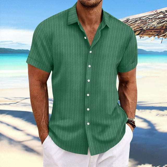 Dvkptbk Men Casual Turn-down Collar Short Sleeve Button Closure Shirt Tops Blouse