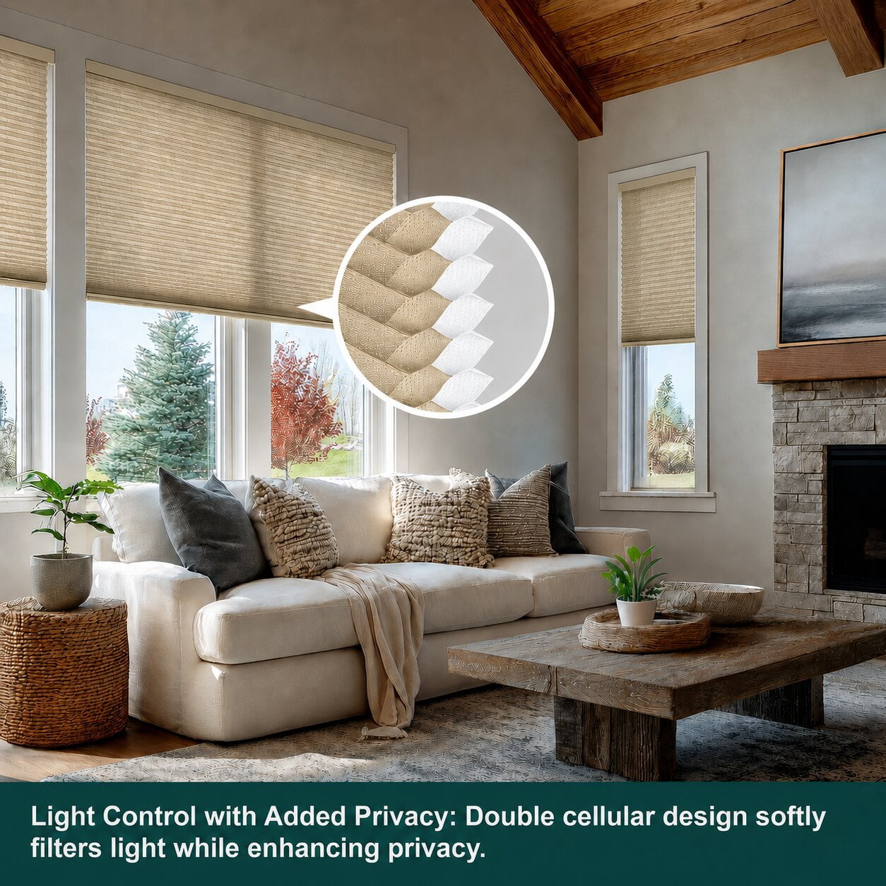 Chicology 58.75"W X 48"H Cordless Double Cell Cellular Shades Light Filtering Khaki