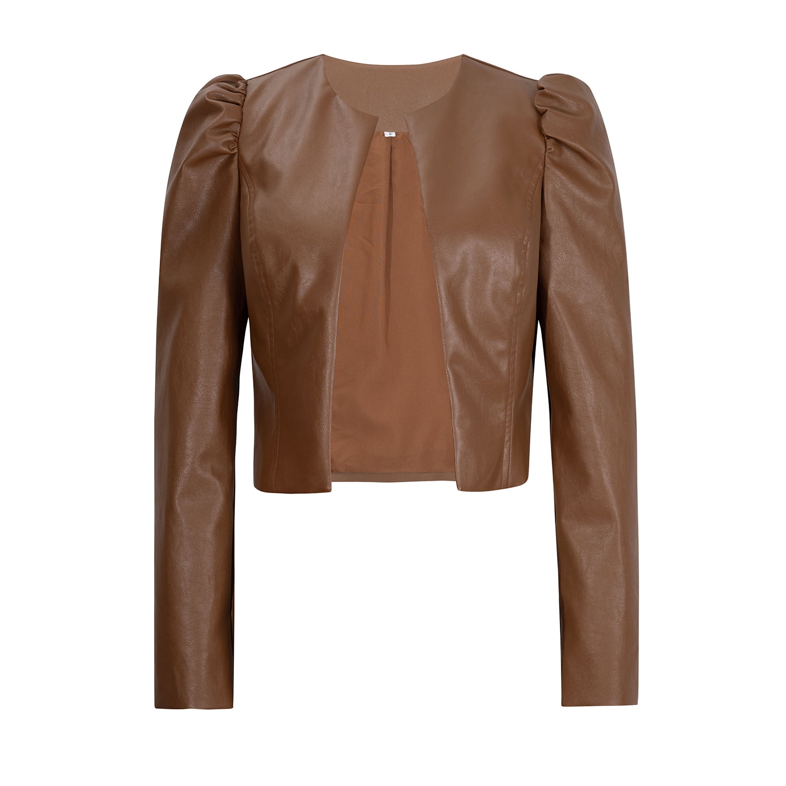 SWSMCLT Women's Leather Jacket Winter Puff Sleeve Faux Leather Dinner Jacket Fall Long Sleeve Fashion Khaki Small