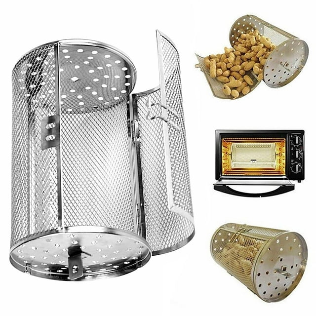 SPOORYYO Panier de Gril Rotatif en Acier Inoxydable avec Rôtissoires Paniers de Grillade d'Extérieur Gril Rotatif en Acier Inoxydable