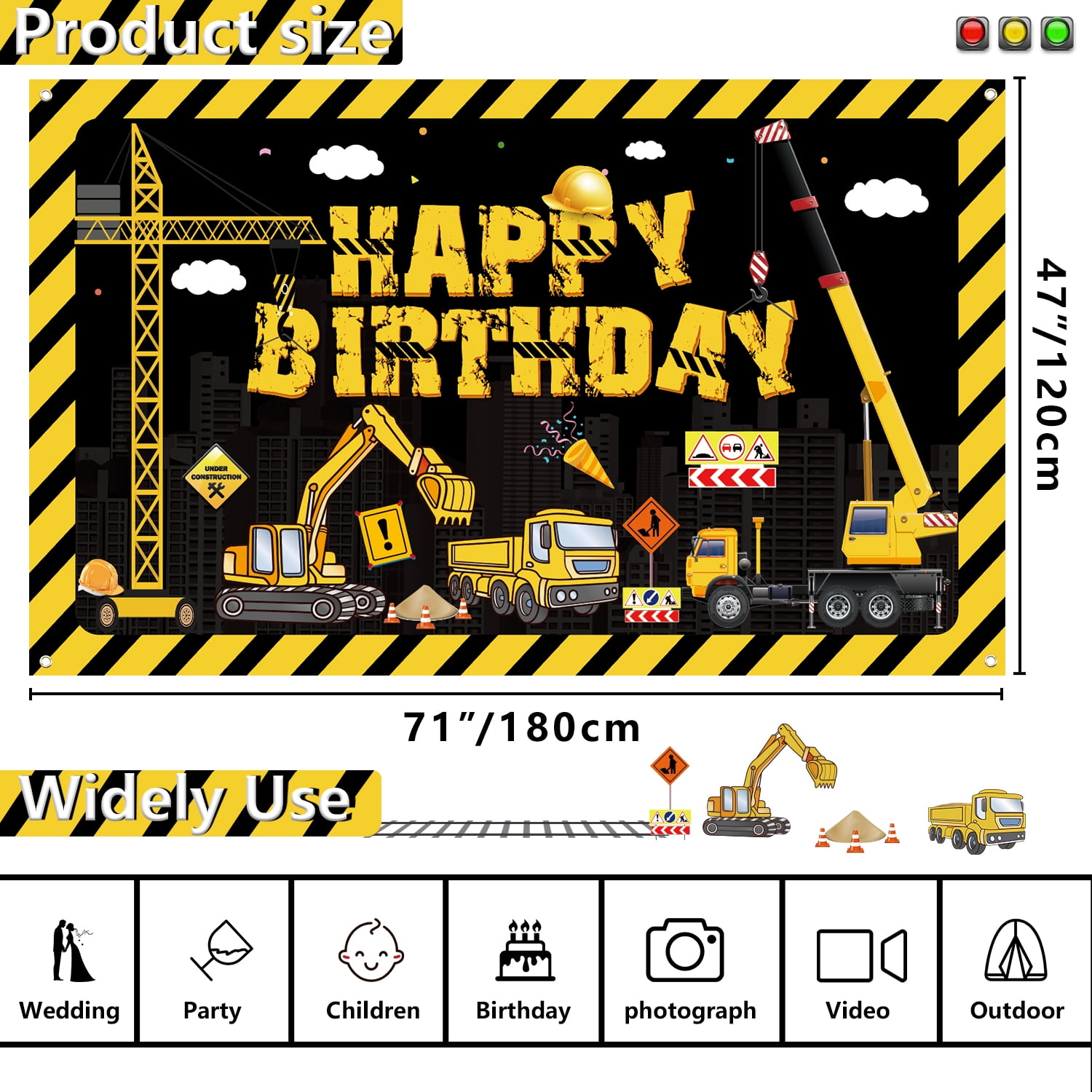 Hegbolke Construction Birthday Party Decoration Kits, 180 cm Plastic/Latex Yellow