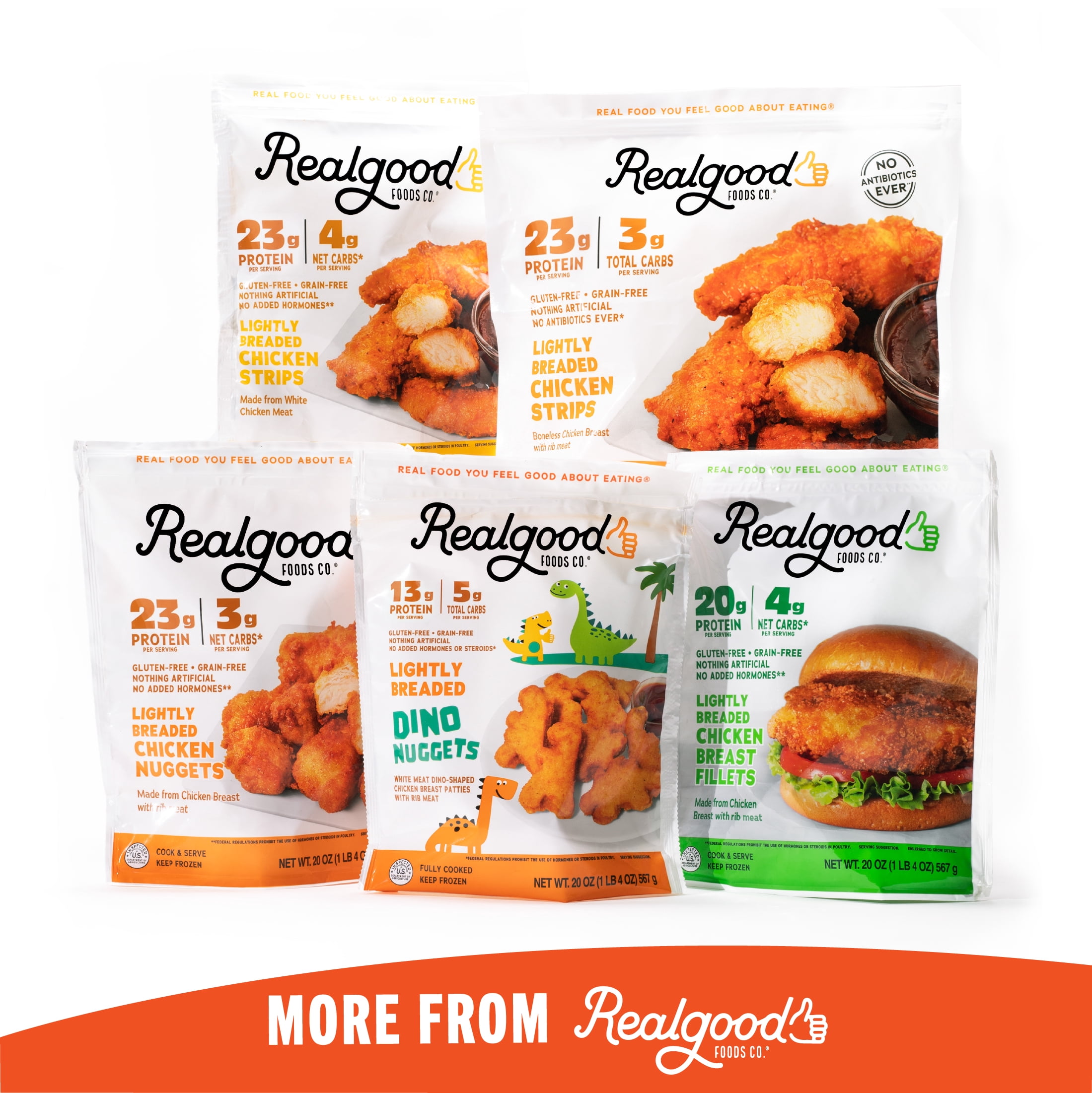 Realgood Foods Co. Lightly Breaded Dino Chicken Nuggets, 20 oz Bag (Frozen)