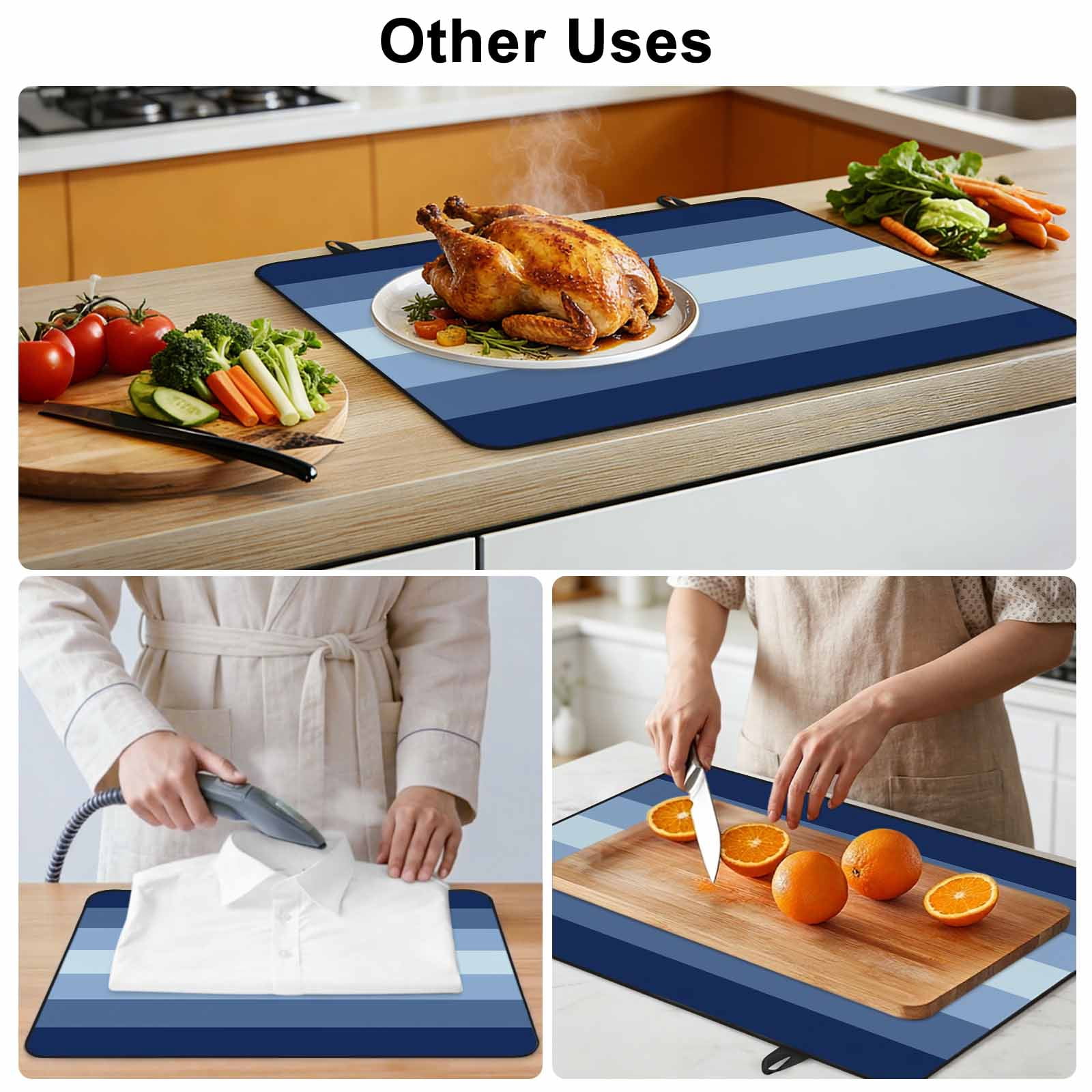 Navy Blue Ombre Stove Top Cover for Electric Stove, Heat-proof & Non Slip Glass Top Stove Cover Protector, Gradient Navy Blue Woods Farmhouse Kitchen Flat Cooktop Rubber Mat 36x21 Inches
