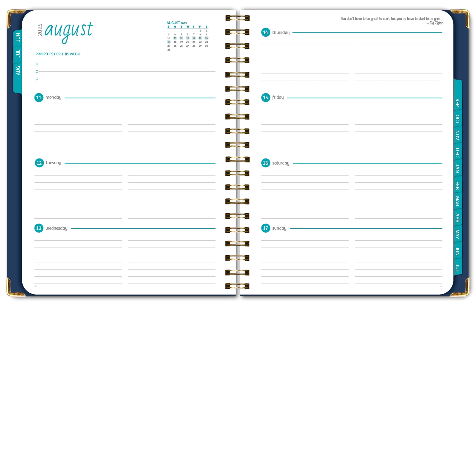 Academic Year 2025-2026 Planner, June 2025 - July 2026, 8.5"x11" Daily Weekly Monthly Planner Yearly Agenda, Hardcover, Bookmark, Pocket Folder and Sticky Note Set (Navy Gold Numbers)