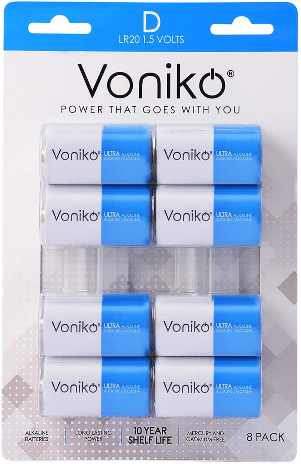 VONIKO Ultra Alkaline D Batteries,Batteries D Size 8 Pack, 10-Year Shelf Life and 6-9 Times The Power as Carbon Batteries, Type D Battery 1.5 Volt