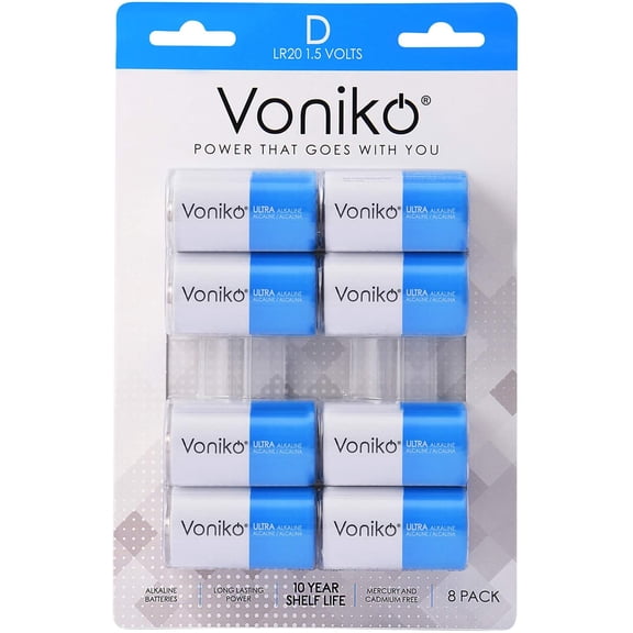 VONIKO Ultra Alkaline D Batteries,Batteries D Size 8 Pack, 10-Year Shelf Life and 6-9 Times The Power as Carbon Batteries, Type D Battery 1.5 Volt