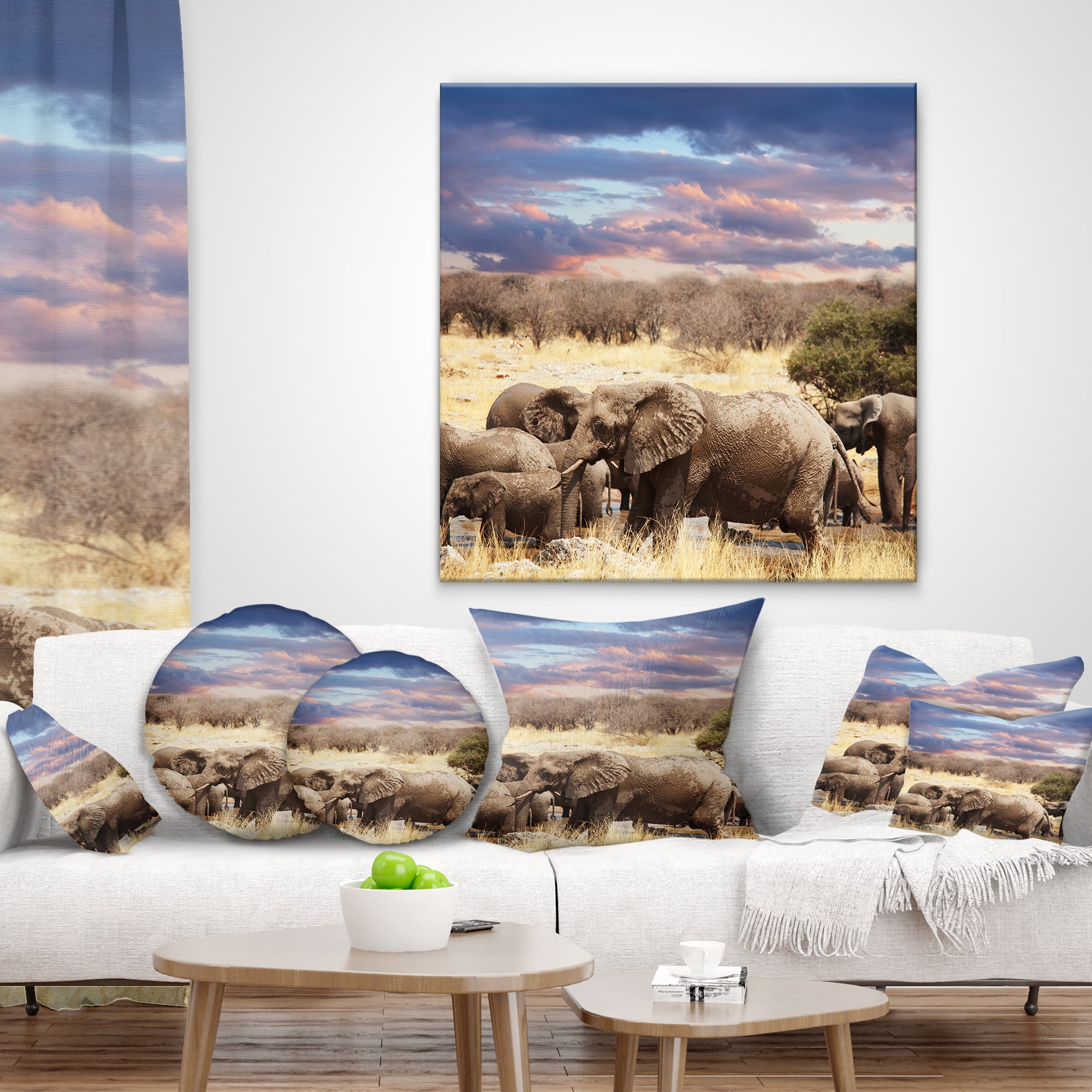 Designart Memory of Elephants in Bush - Abstract Throw Pillow - 18x18