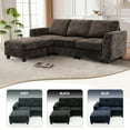 thumbnail image 2 of ACMEASE 87" Chenille 3 Seater Sofa w/Movable Ottoman, Modular Sectional Sofa w/Cup Holders, Modern L Couch w/Deep Seat Space for living Room, Brown, 2 of 7