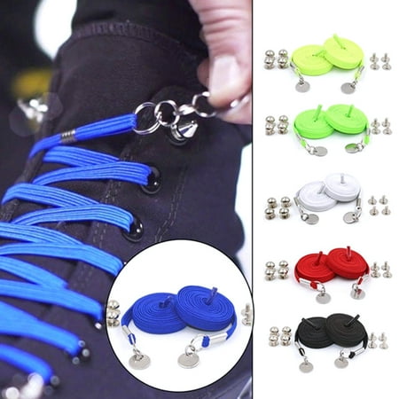 

Porfeet 1 Pair Candy Color One Hand No Tie Laziness Shoelaces Metal Circle Elastic Laces Red