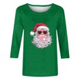 thumbnail image 3 of Puntoco Camiseta de mujer con cuello redondo, manga 3/4 y estampado navideño, jersey de cuello redondo, camiseta de manga larga con cuello redondo, 3 of 3