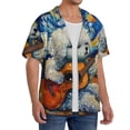 thumbnail image 2 of Balery Dog Guitar Starry Night Camisa Casual de Manga Corta con Botones para Hombre, Texturizada, Estilo Cubano, para Playa, Verano-X-Large, 2 of 5