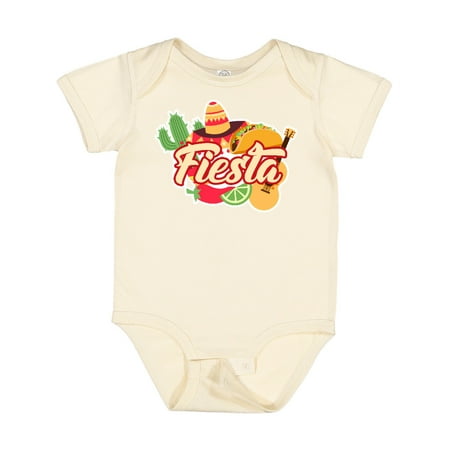 

Inktastic Fiesta with Sombrero Taco Cactus Lime Red Pepper and Guitar in Background Gift Baby Boy or Baby Girl Bodysuit