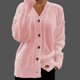 thumbnail image 1 of Suéter de cuello en V para mujer, cárdigan de punto de manga larga de color liso con cuello en V y blusa con botones., 1 of 3