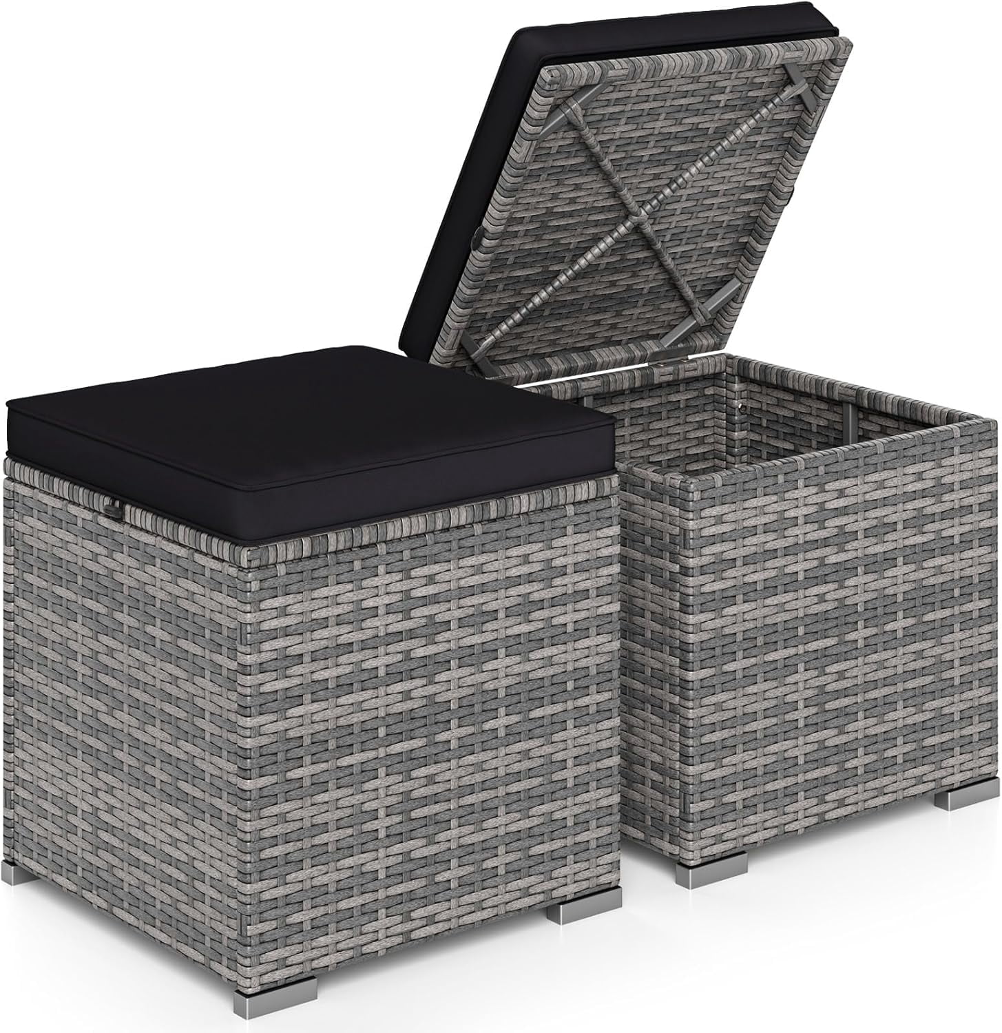 Wicker Outdoor Storage Footstool - Set of 2 Rattan Footstools with ...