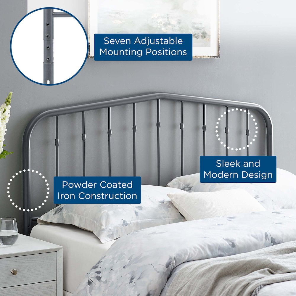 Modway Lennon Contemporary Modern Queen Metal Spindle Headboard in Gray