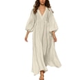 thumbnail image 2 of Sheghy Summer Dresses for Women 2026 Autumn Winter Deep V Neck Flowy Relaxed Fit Boho Midi Dress Beige XXL, 2 of 7