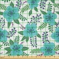 thumbnail image 2 of Ambesonne Folk Blooms Fabric by the Yard Microfiber, Aquatic Lavender Flower, 5 Yards, Jade Green and Turquoise, 2 of 2