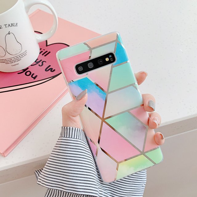 Funda de teléfono de mármol geométrico electrochapado para Samsung Galaxy S23 Ultra S21 S22 Plus S20FE Note 20 Ultra A53 A52 A32 qiuyongming unisex