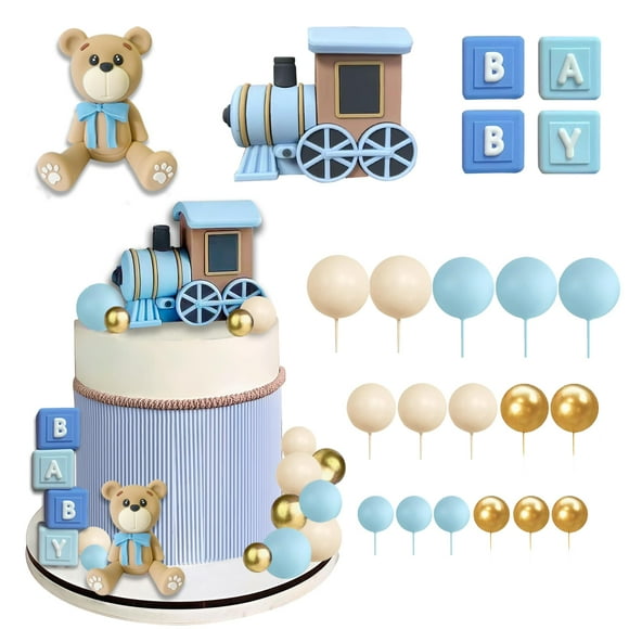 22 Piezas De Adornos Para Pasteles De Oso, Adornos Para Pasteles De Tren, Bolas De Oso, Decoraciones Para Pasteles Con Tren, Letras De Bebé Para Baby Shower, Revelación De Género, Suministros Para Fie