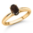 thumbnail image 2 of Gem Stone King 10K Yellow Gold Brown Smoky Quartz Solitaire Engagement Ring for Women (0.75 Cttw, Oval 7X5MM, Gemstone Birthstone, Available in Size 5, 6, 7, 8, 9), 2 of 4