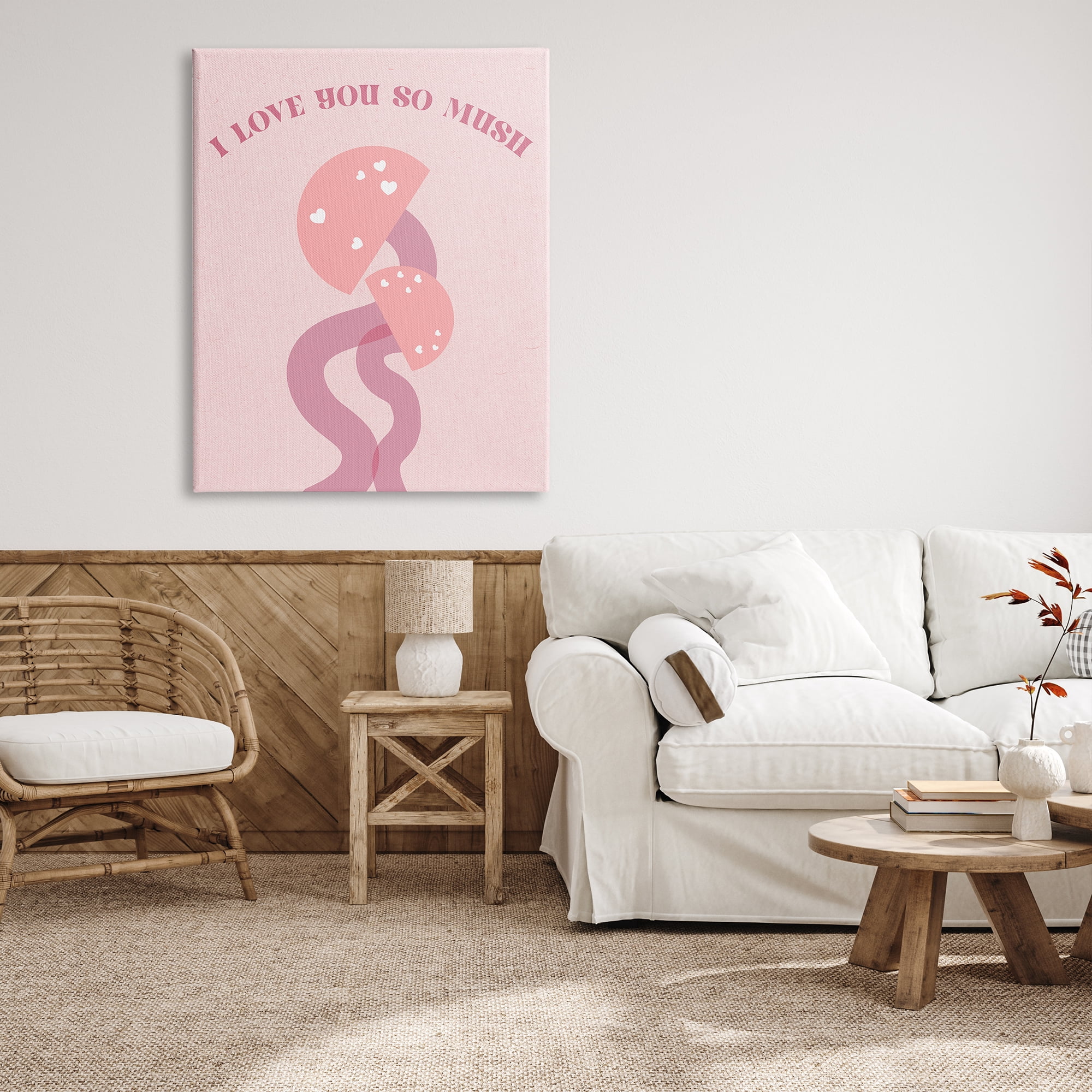 Stupell Industries Love You Pink Mushrooms Botanical & Floral Painting Gallery Wrapped Canvas Art Print Wall Art, 36 x 48