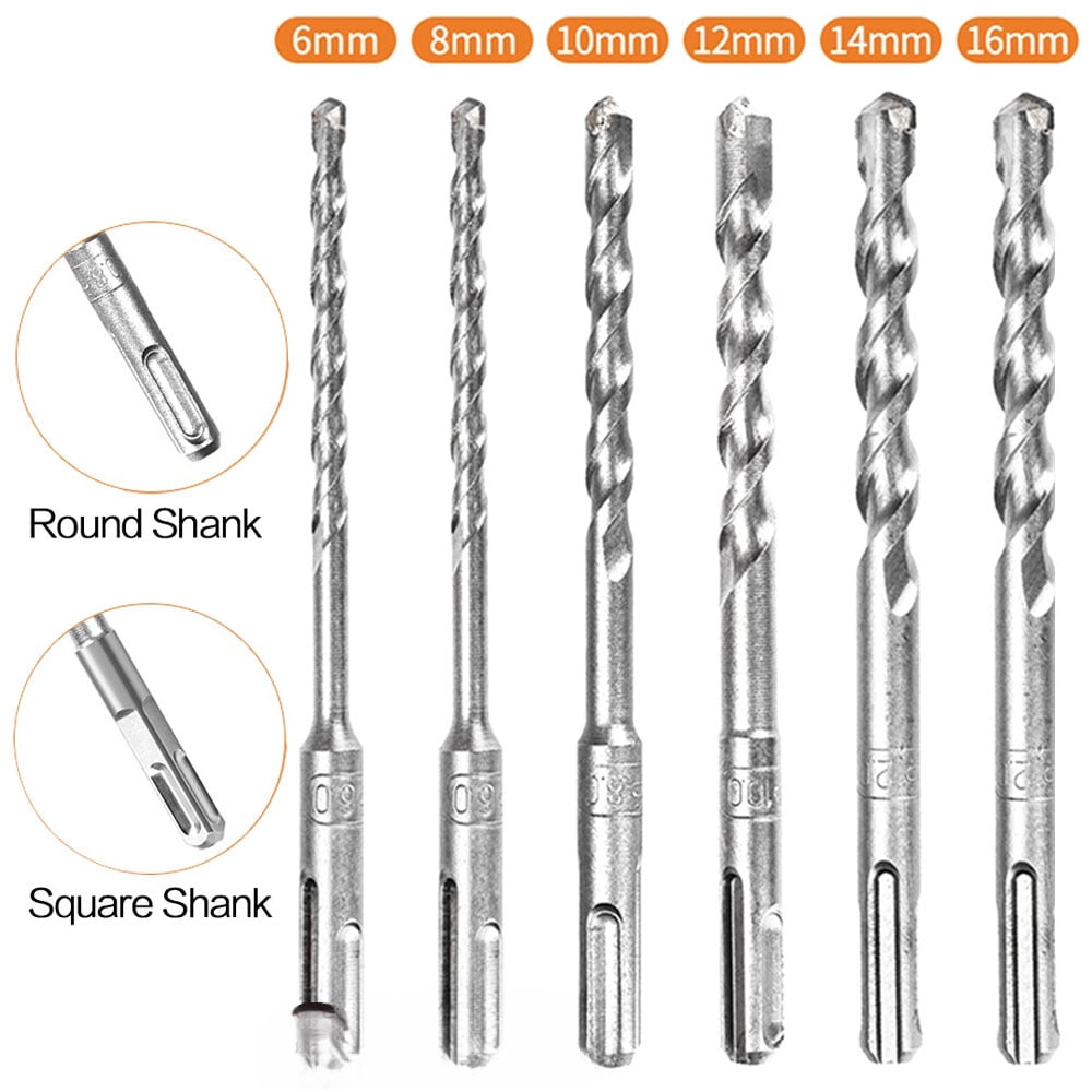 STONEGO 1PC/6Pcs Carbide Brick Drill Bit - Heavy-Duty Rotary Hammer Impact Drill Bit for Concrete, Tile, and Masonry Drilling, Available in Round and Square Shank Designs