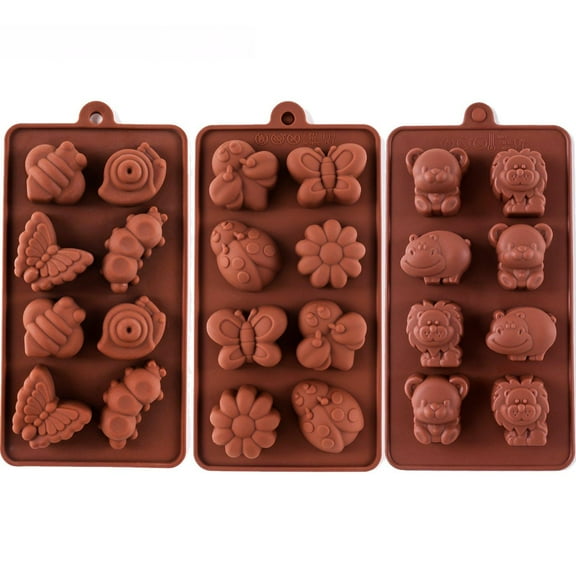 Silicone Molds Non-stick Chocolate Candy Mold, Soap Molds, Silicone Baking mold Making Kit, Set of 3 Forest Theme with Different Shapes Animals, Lovely & Fun