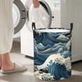 thumbnail image 4 of Laundry Basket, Blue Sea Waves Art Laundry Hamper Waterproof Laundry Bag Clothes Hamper Laundry Bin with Handles for Bedroom, Living Room, Kids Room, 4 of 6