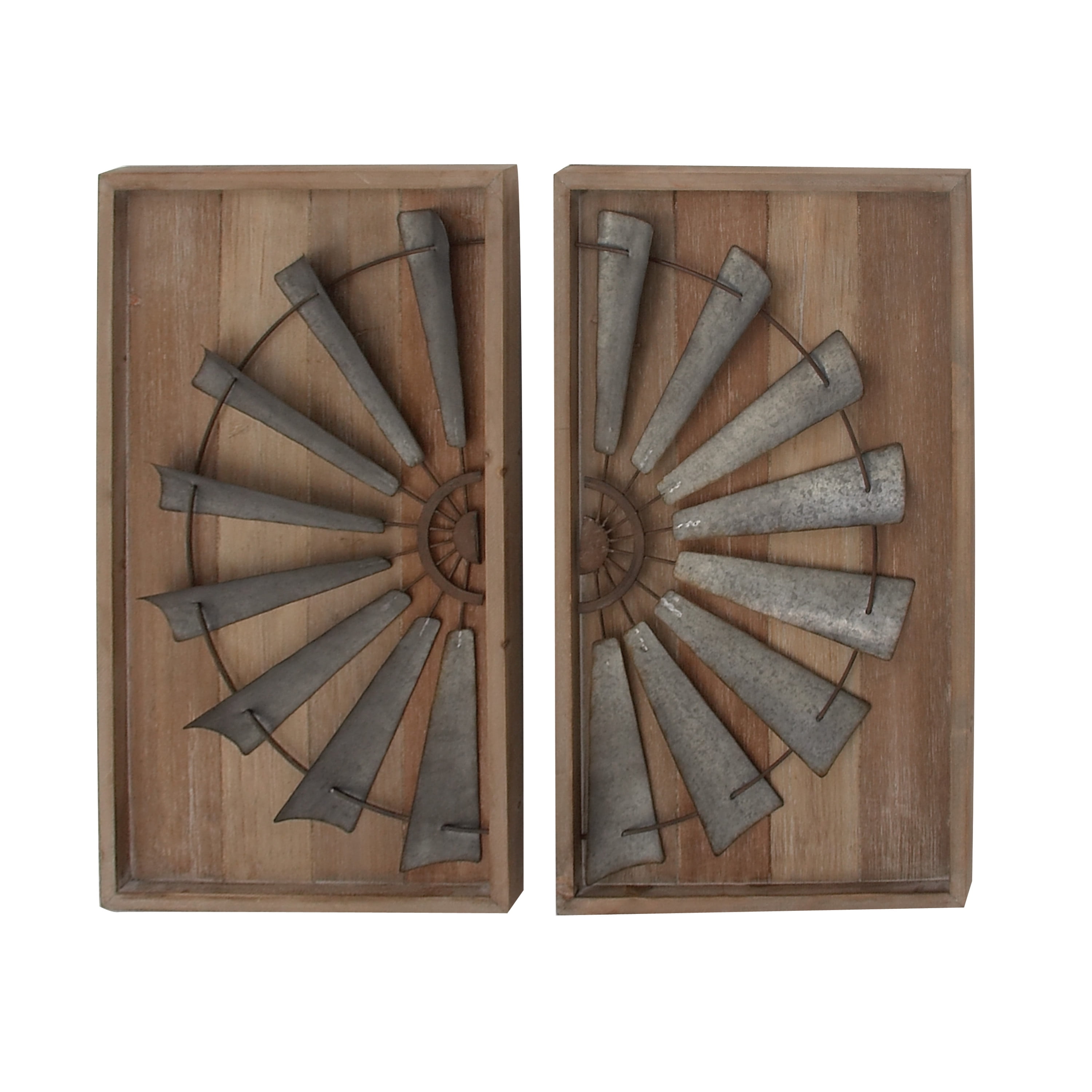 DecMode Gray Wood Windmill Wall Decor with Wood Backing (2 Count)
