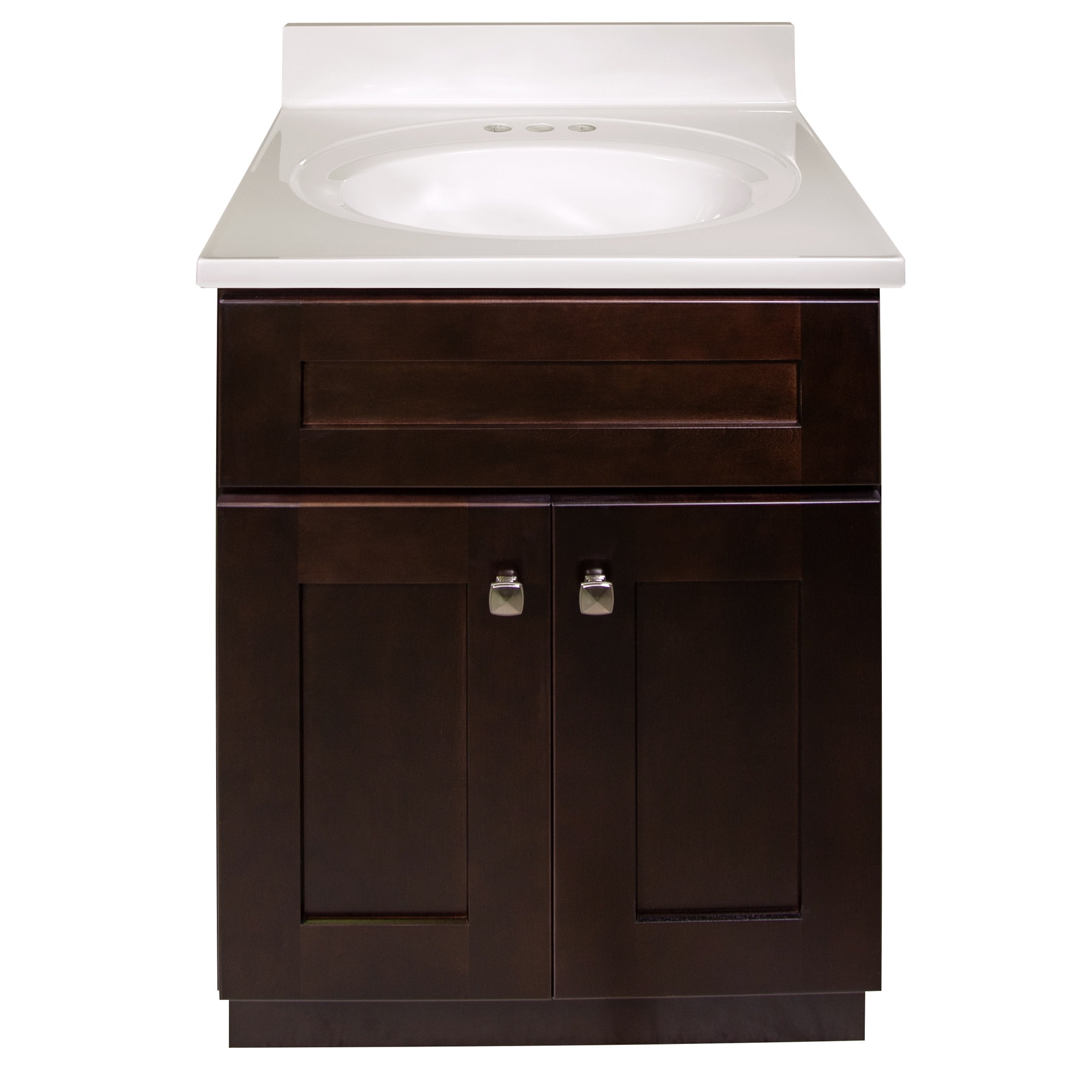 Design House Brookings 25" x 22" Ready to Assemble Shaker 2-Door Bath Vanity with Cultured Marble 4" Centerset Top, Espresso/Ivory Swirl