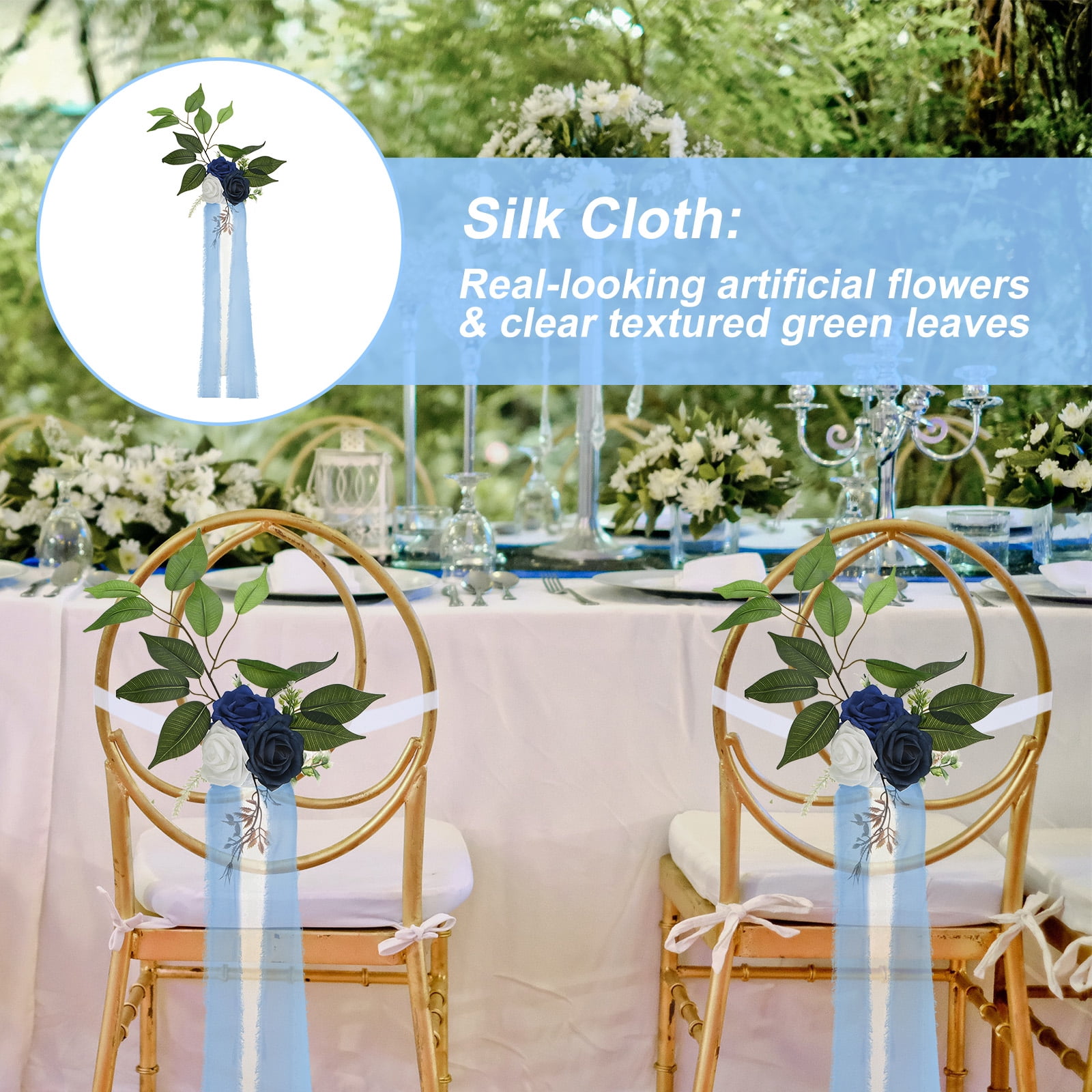 Uxcell Wedding Aisle Decorations Pew Flowers for Wedding Ceremony Chair Floral Decoration Artificial Flowers Blue 10 Pack