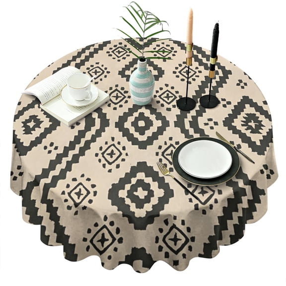 Round Waterproof Tablecloth 60×60 Inch, Diamond Pattern Reusable Indoor/Outdoor Durable Table Cover for Party Kitchen Dinner Room Decor