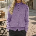 thumbnail image 3 of Women's Stand Collar Cardigans Loose Button Down Knitted Warm Long Sleeve Cozy Casual Sweater Coat for Fall Winter Stand Collar Style,Light Purple,M, 3 of 4