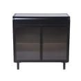 thumbnail image 5 of Modern Sideboard Buffet Cabinet with Tempered Figured Glass Doors, Flip Top, Inner Shelves, Metal Frame Storage Console for Dining Room, Kitchen, Living Room & Entryway (Black), 5 of 9