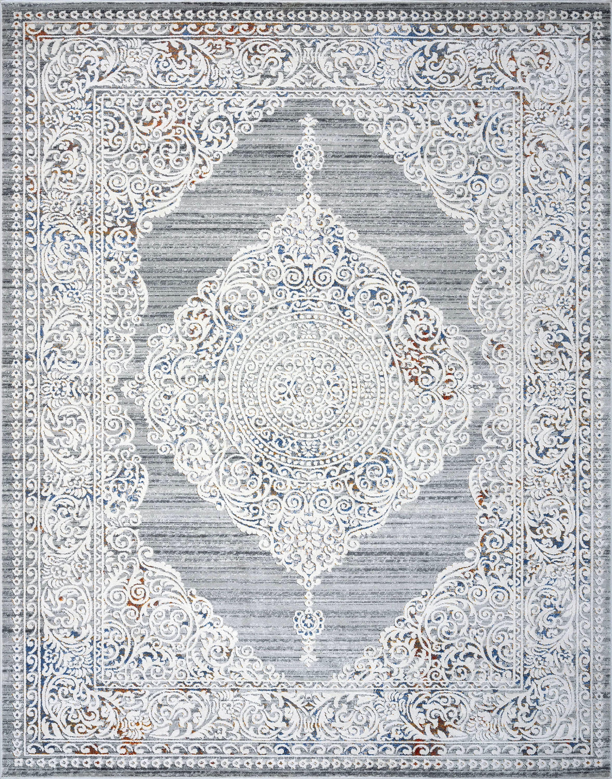 Traditional 8x10 Area Rug (7'10'' x 10'2'') Medallion Gray, Teal Living Room Easy to Clean
