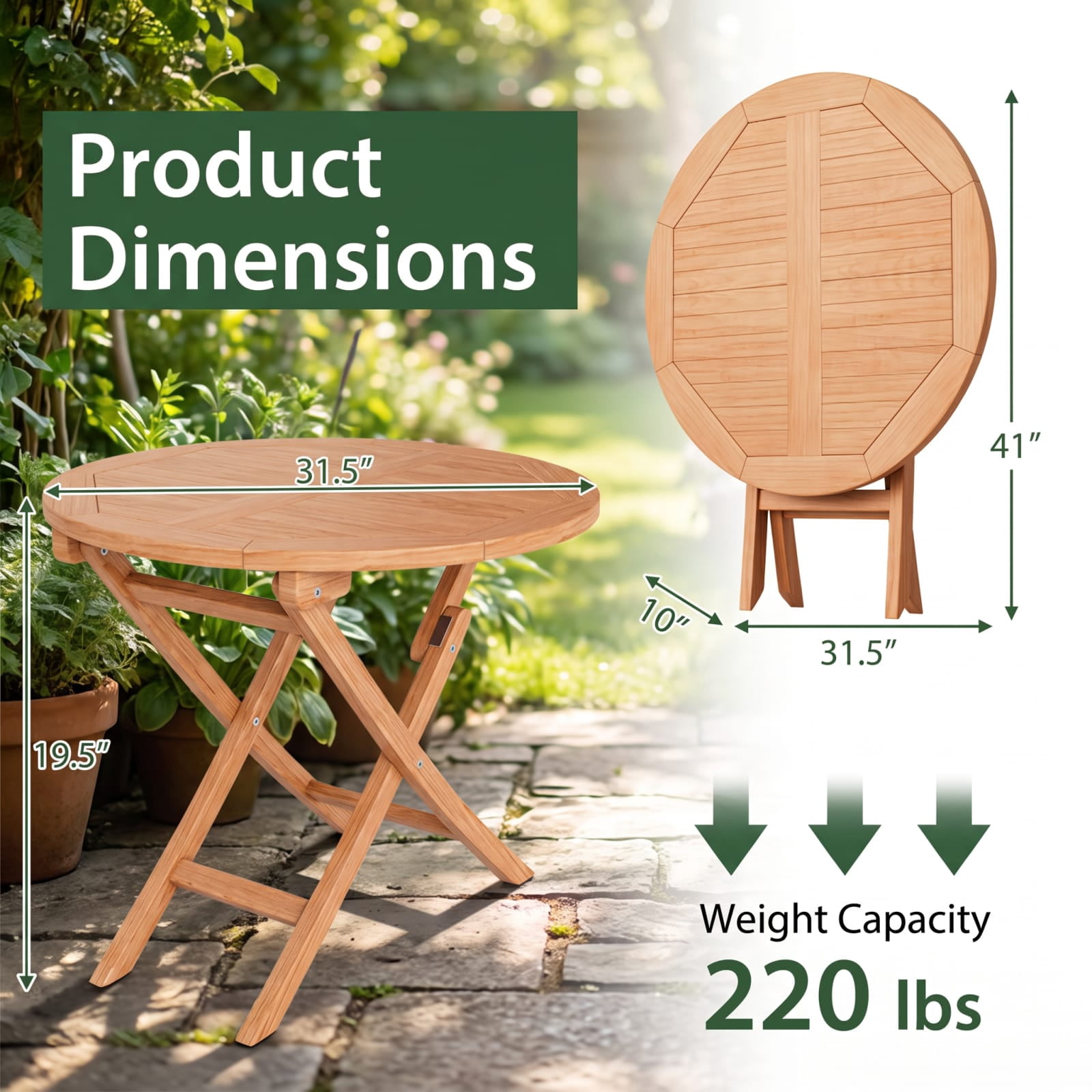 Furnibear Outdoor Teak Wood Outdoor Patio Coffee Table for Outdoor Poolside Lawn Natural Finish 220 lbs